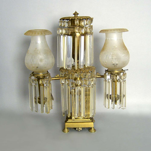 Appraisal: Gilt metal double arm table lamp mid th c h