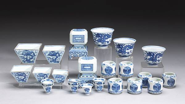 Appraisal: An assembled group of small blue and white porcelain containers