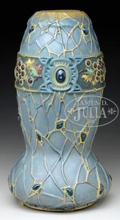 Appraisal: OUTSTANDING AUSTRIAN AMPHORA TYPE JEWELED HOLLY PATTERN VASE Marked on