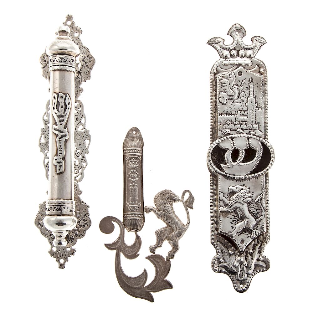 Appraisal: Unique Sterling Silver Mezuzah Cases Ben Zion sterling mezuzah case