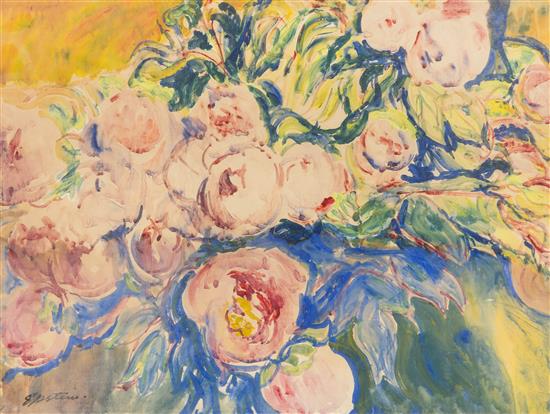 Appraisal: Sale Lot Jacob Epstein Israeli - Pink Peonies watercolor on