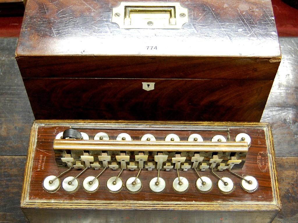 Appraisal: th century French Flutina rosewood small accordion with mother-of-pearl keys