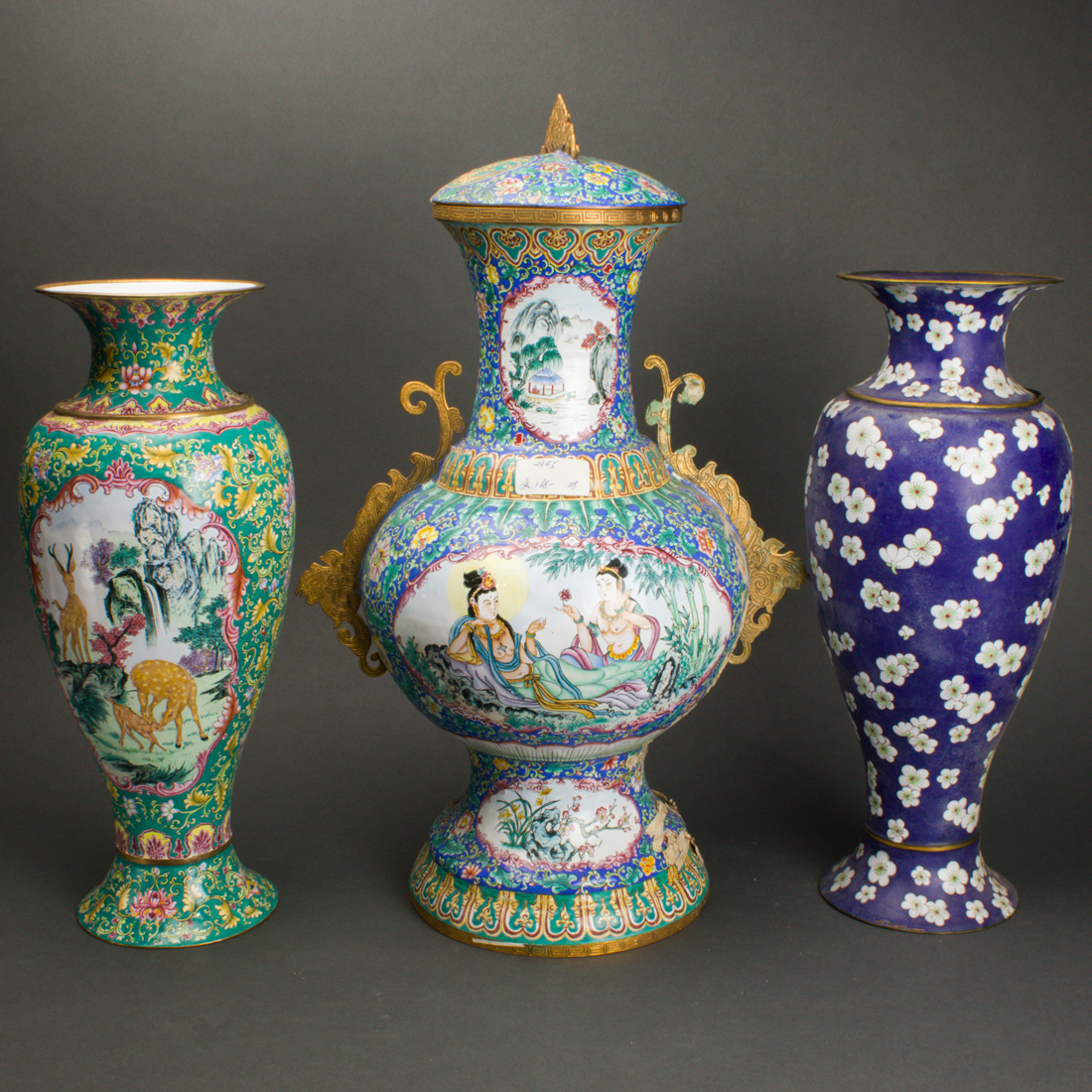 Appraisal: LOT OF CHINESE PAINTED ENAMEL VASES lot of Chinese painted