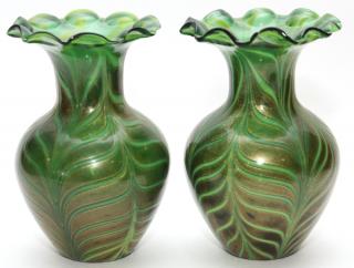 Appraisal: ART GLASS VASES PAIR ART GLASS VASES PAIR H ''