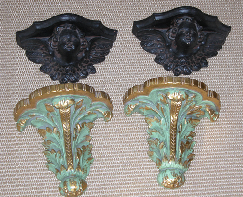 Appraisal: Two Pairs of Painted Plaster Wall Brackets one with angels