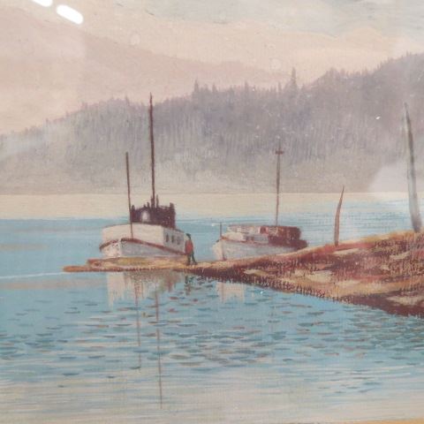 Appraisal: Norman Arbuckle Gouache of Boats in Glacialharbor image area x