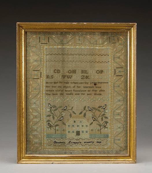 Appraisal: An American silk and linen needlework sampler Elizabeth Longley dated