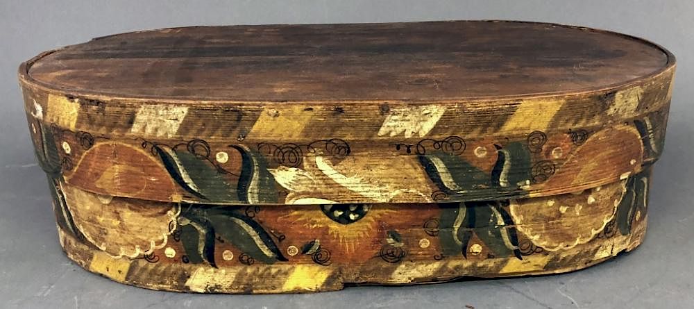 Appraisal: Paint Decorated Bride's Box Paint decorated bride's box th century