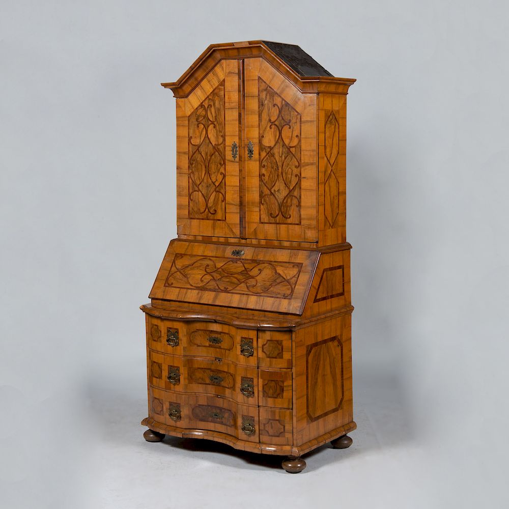 Appraisal: German Baroque Walnut and Fruitwood Parquetry Bureau Cabinet The cupboard