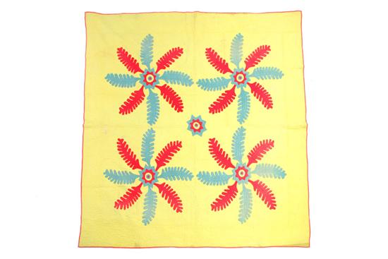 Appraisal: APPLIQUED QUILT Pennsylvania mid th century cotton Princess Feather arranged