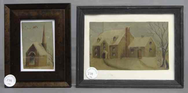 Appraisal: Lot small th c primitive paintings of house Site ''