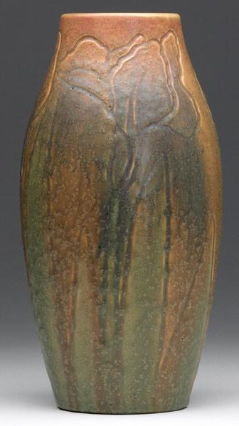 Appraisal: ROOKWOOD Tall Etched Matt vase by William Hentschel with irises