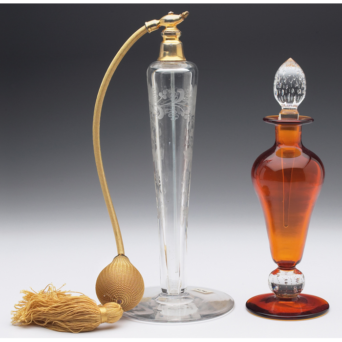 Appraisal: Hawkes perfume atomizer tapered clear glass with broad foot and