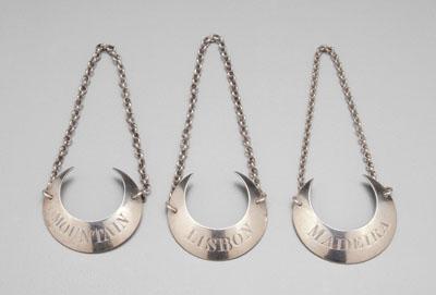 Appraisal: Three Bateman silver labels crescent shaped quot Madeira quot quot