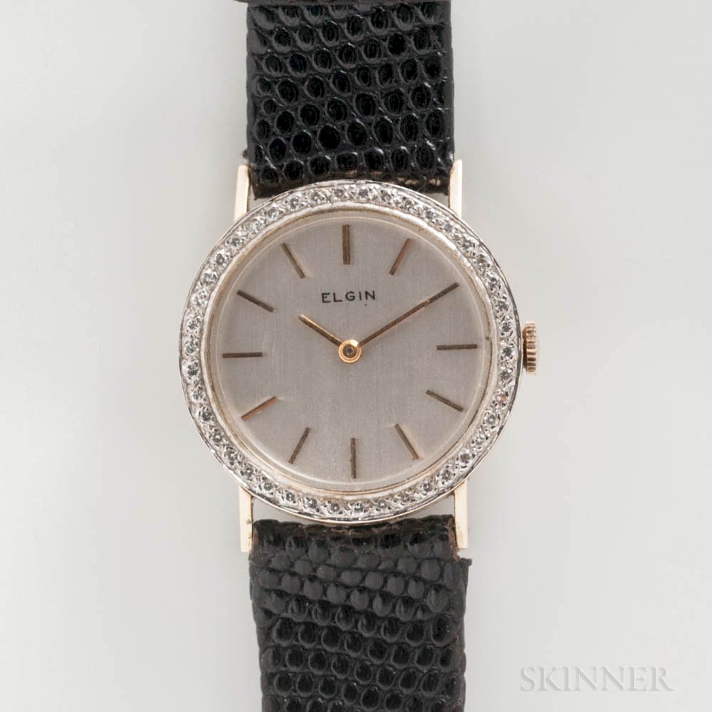 Appraisal: Elgin kt Gold and Diamond Manual-wind Wristwatch Elgin kt Gold