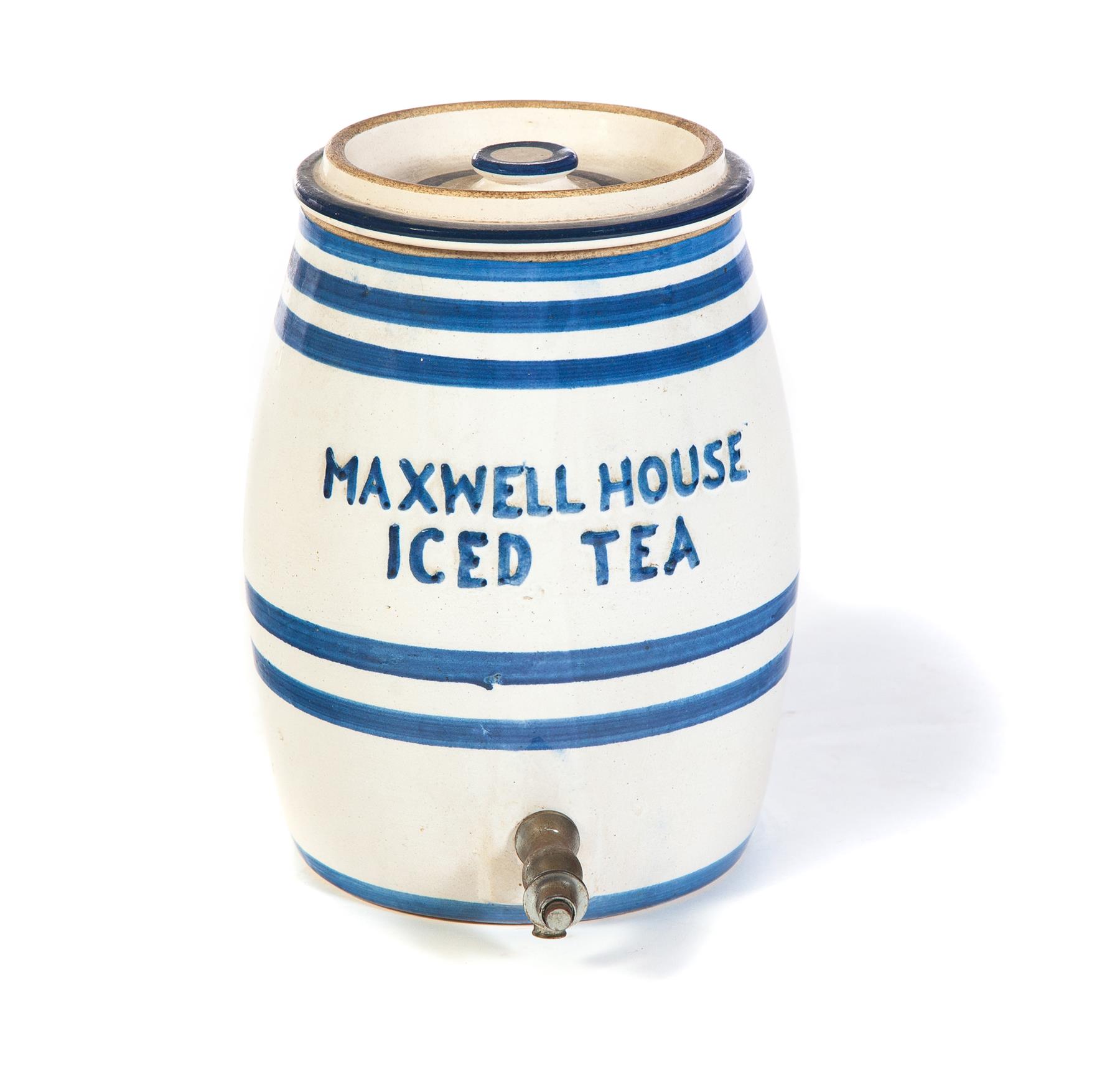 Appraisal: STONEWARE MAXWELL HOUSE ICED TEA COOLER American th century Cooler