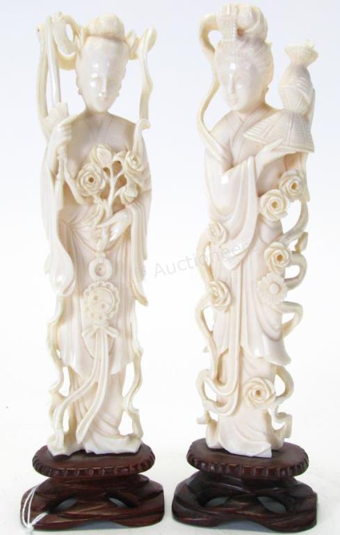 Appraisal: Two Oriental Carved Quan Yin Figures two hand carved Quan