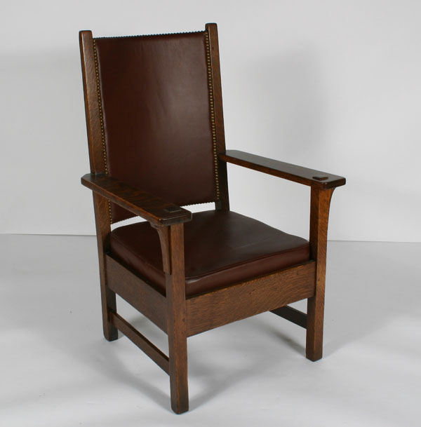 Appraisal: Mission oak chair by Stickley Bros Grand Rapids leather cushion