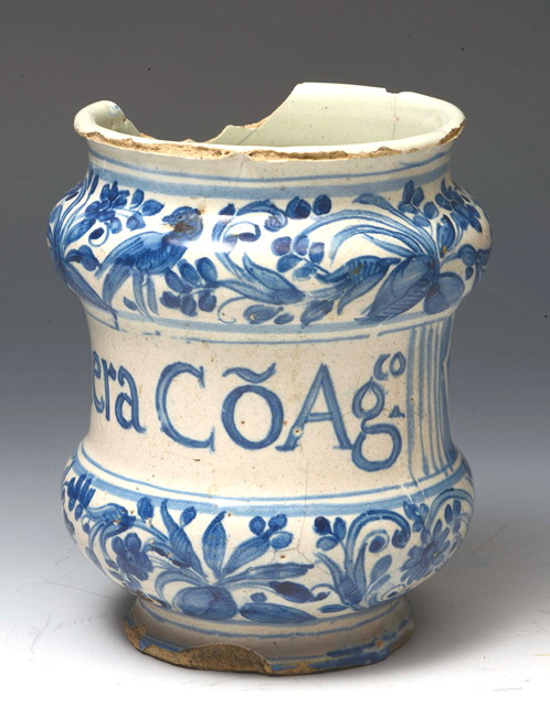 Appraisal: AN TH CENTURY CONTINENTAL TIN GLAZED EARTHENWARE DRY DRUG JAR