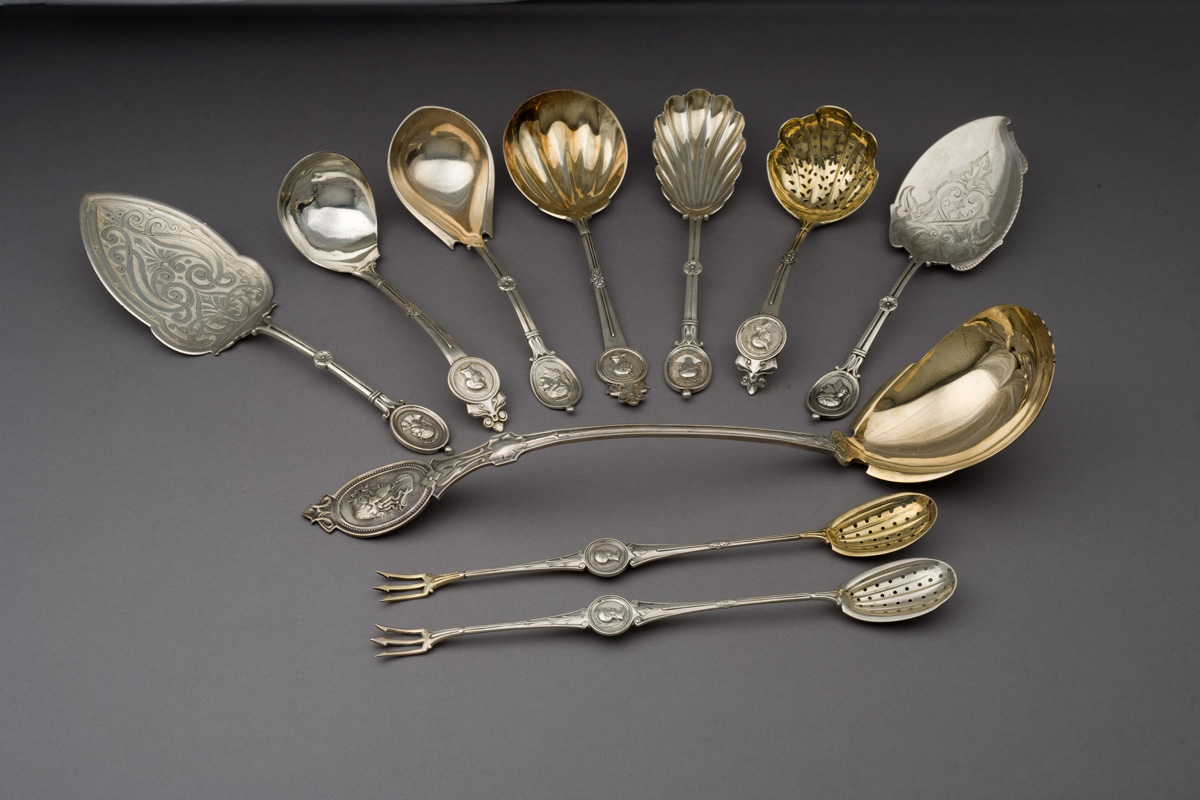 Appraisal: GROUP OF AMERICAN SILVER-GILT 'MEDALLION' PATTERN SERVING PIECES GORHAM MFG