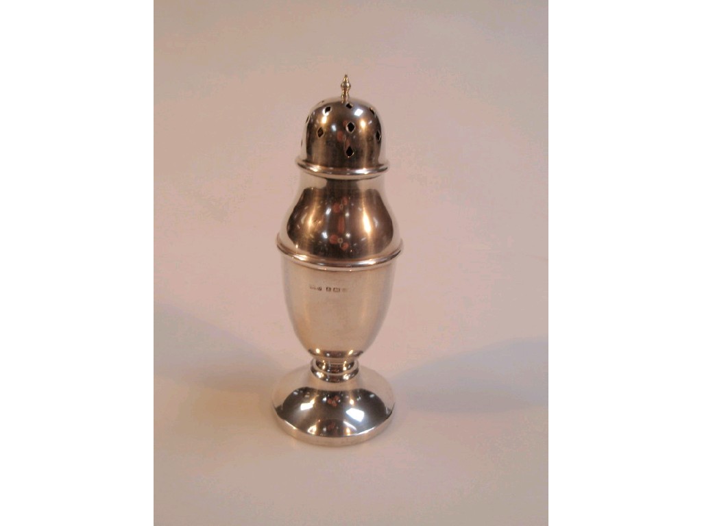 Appraisal: George V silver sugar castor of plain baluster form on