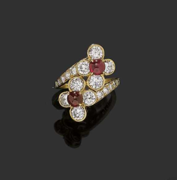 Appraisal: RUBY AND DIAMOND RING VAN CLEEF ARPELS Yellow gold Elegant