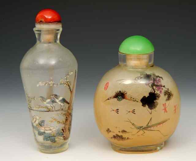 Appraisal: A CHINESE BEIJING INTERIOR PAINTED GLASS FROST GROUND SNUFF BOTTLE