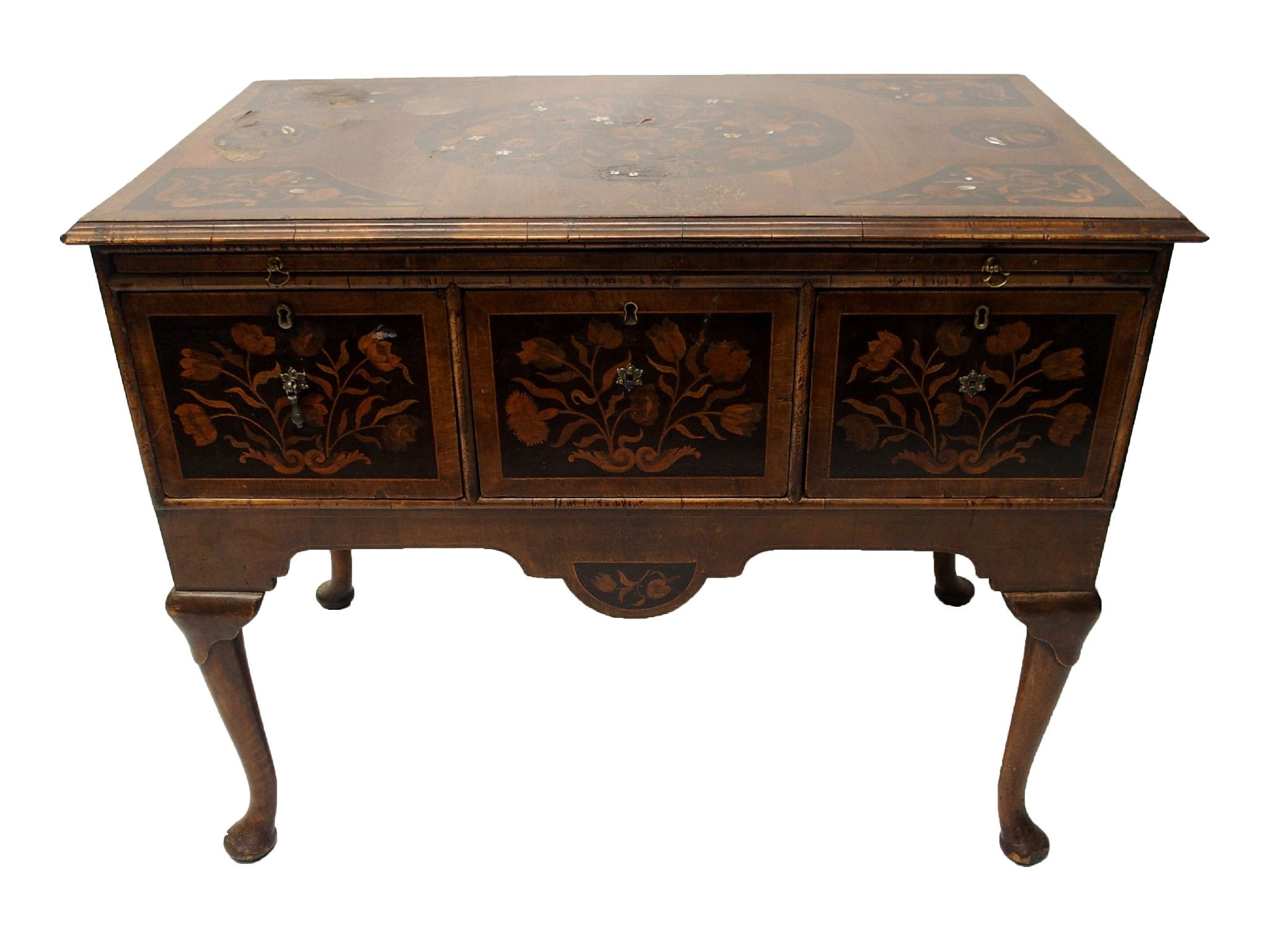 Appraisal: An English marquetry and walnut dressing tablethe top with an