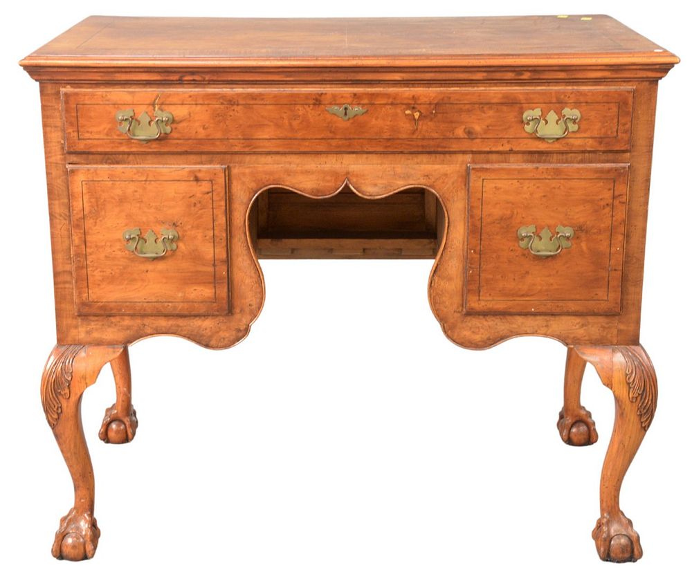 Appraisal: Burlwood Chippendale Style Server on ball and claw feet height