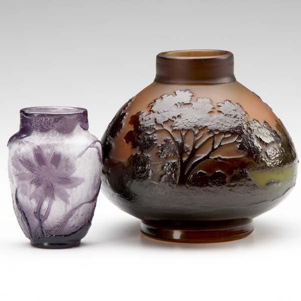 Appraisal: ART GLASS Two vases one with trees the other with