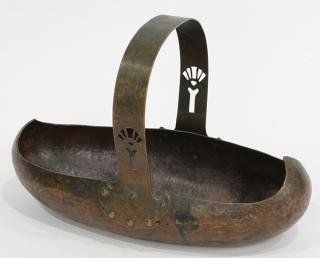 Appraisal: Dirk Van Erp hammered copper flower boat Dirk Van Erp