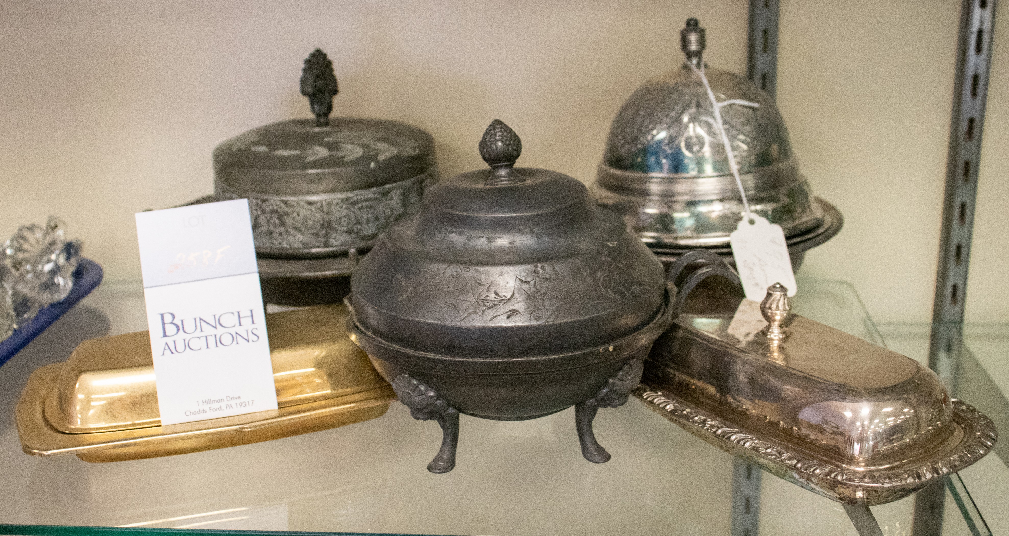 Appraisal: Butter dishes c o silver plate butter domes with inserts