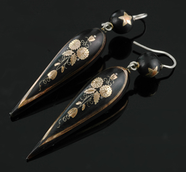 Appraisal: A pair of Victorian pique earrings Each designed as a