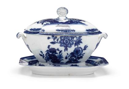 Appraisal: Flow blue octagonal soup tureen and stand H Width of