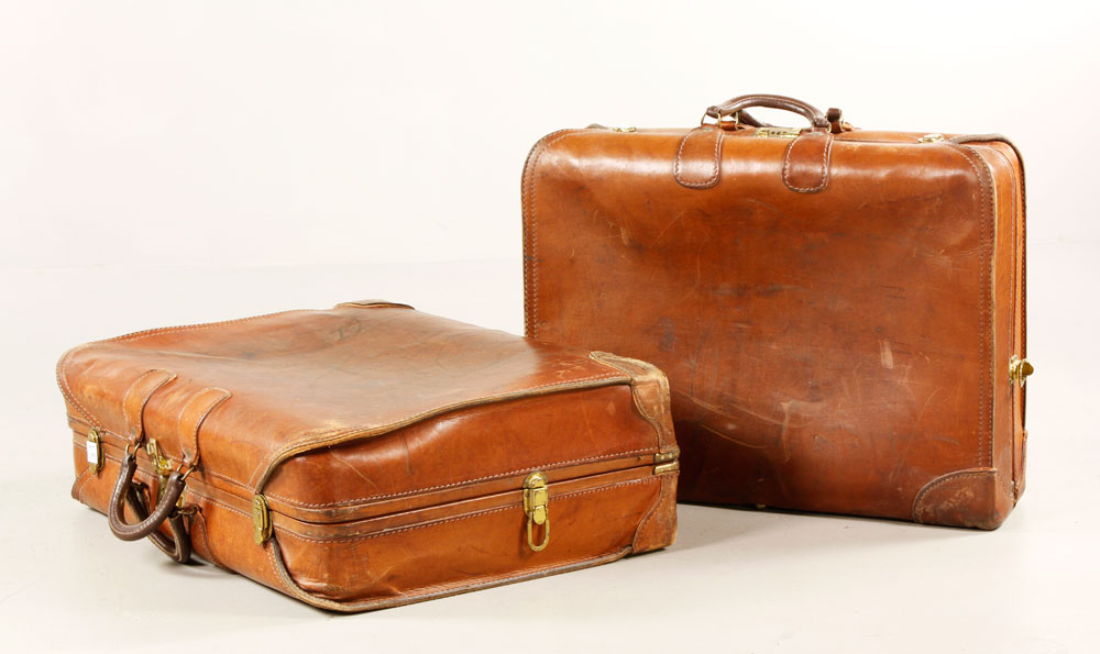 Appraisal: - Two Pieces of Vintage Leather Luggage Two pieces of