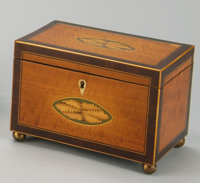 Appraisal: GEORGE III INLAID WOODEN TEA CADDY Late th Early th