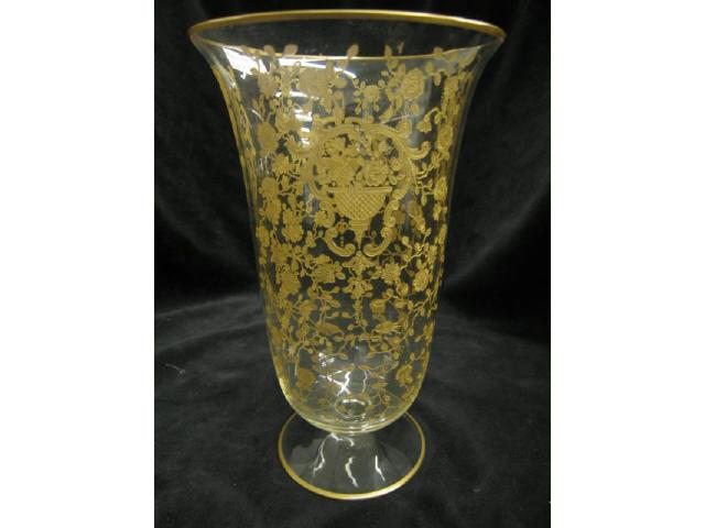 Appraisal: Elegant Etched Crystal Vase gold trim