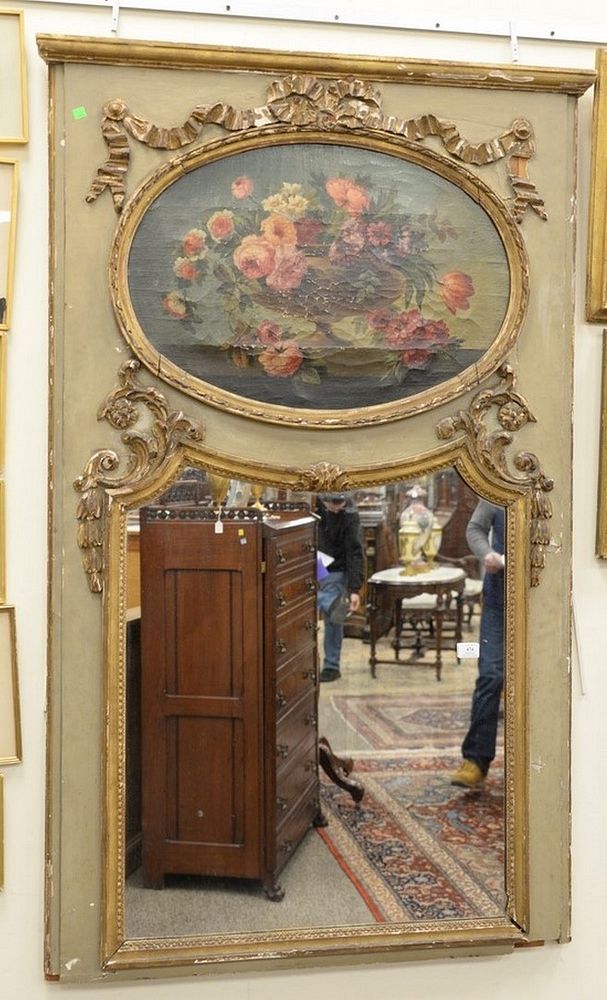 Appraisal: French Trumeau Mirror having oval oil on canvas still life