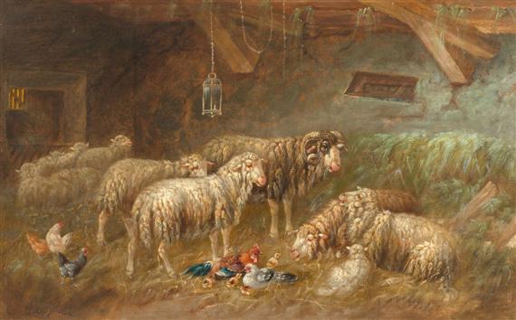 Appraisal: OPPELTS J th century Sheep in stall Oil on canvas