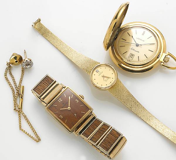 Appraisal: A collection of three k gold and gold-filled wristwatches together