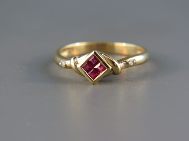 Appraisal: Ruby Ring four square gems totaling carats in k yellow