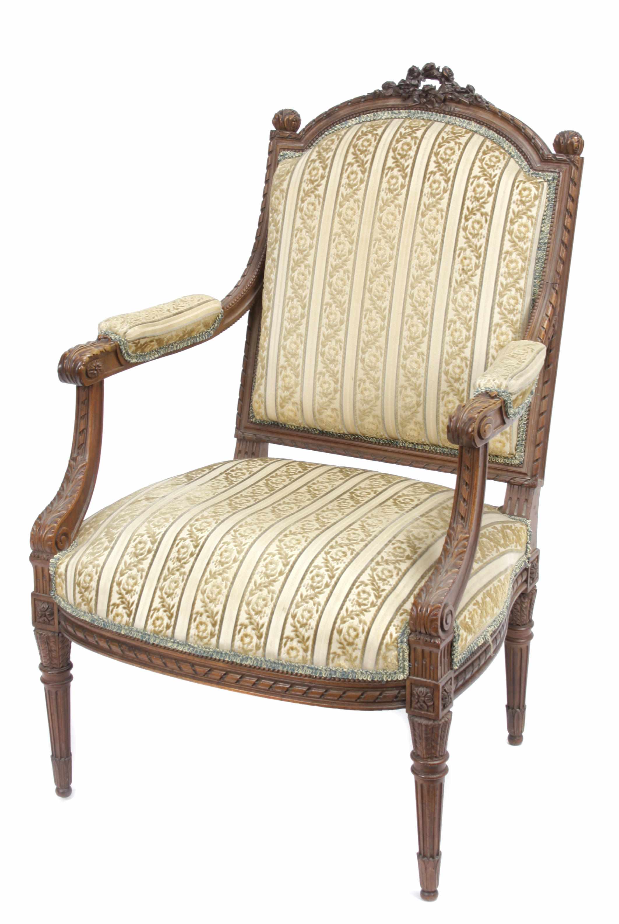 Appraisal: A pair of Louis XVI style carved beechwood fauteuils late