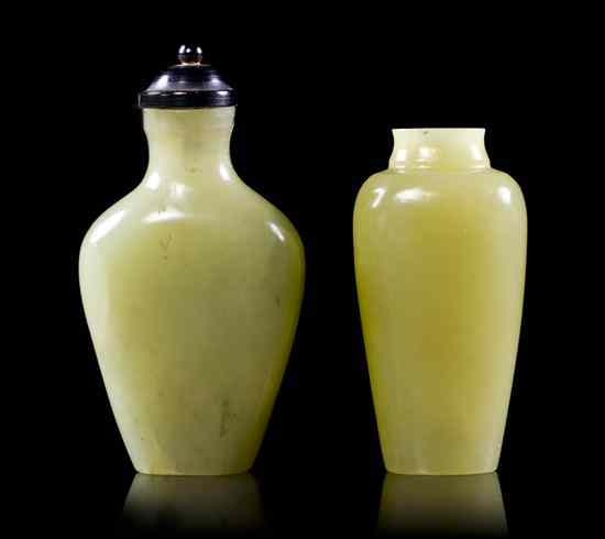 Appraisal: Two Yellow Jade Snuff Bottles each of tapering compressed form