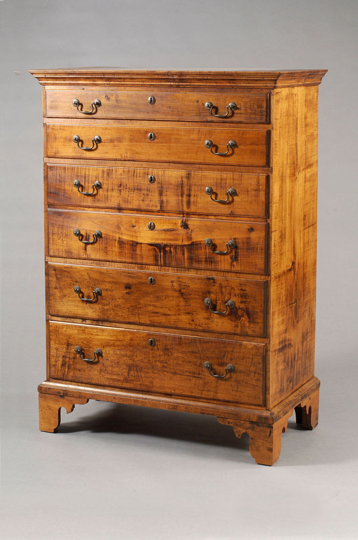 Appraisal: NEW HAMPSHIRE CHIPPENDALE FIGURED MAPLE AND BIRCH TALL CHEST OF