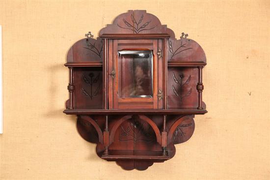 Appraisal: VICTORIAN HANGING DISPLAY SHELF Mahogany with incised floral decoration central