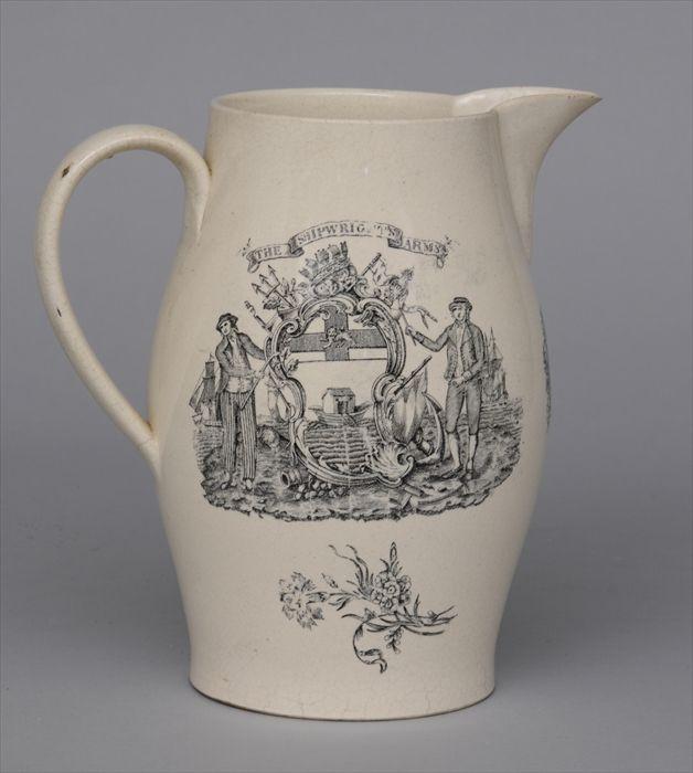 Appraisal: LIVERPOOL TRANSFER-PRINTED AND POLYCHROMED CREAMWARE PITCHER FOR THE AMERICAN MARKET