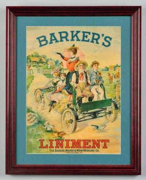 Appraisal: Paper Barker's Liniment Advertising Sign Description Circa early s Beautiful