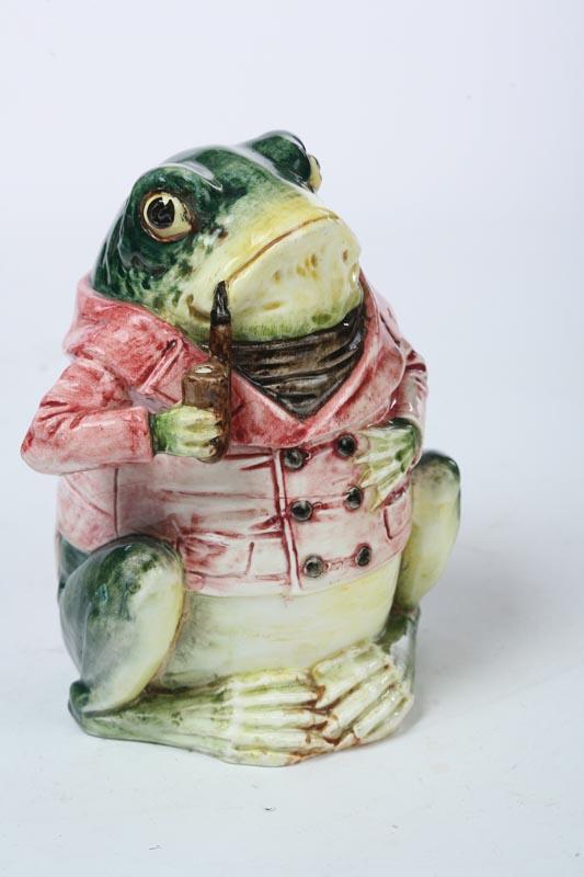 Appraisal: MAJOLICA FIGURAL HUMIDOR Continental nd half- th century Frog with