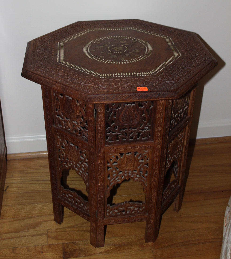 Appraisal: Indian carved wood inlaid side table