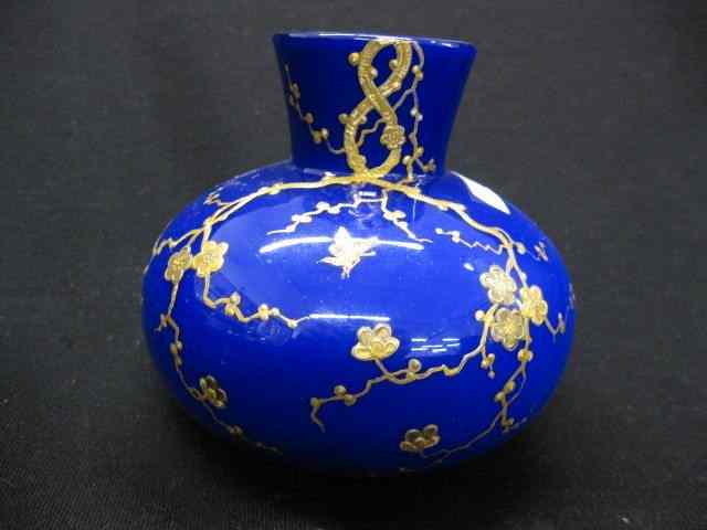 Appraisal: Webb Art Glass Vase enameled butterfly floral on rich blue